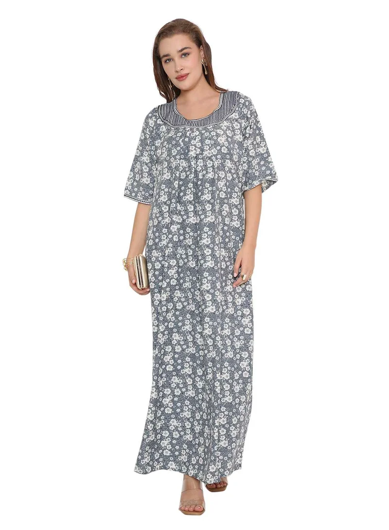 HANA & SARA SHORT SLEEVE CLASSY PRINTED LONG ARABIC FARASHA KAFTAN JALABIYA DRESSES