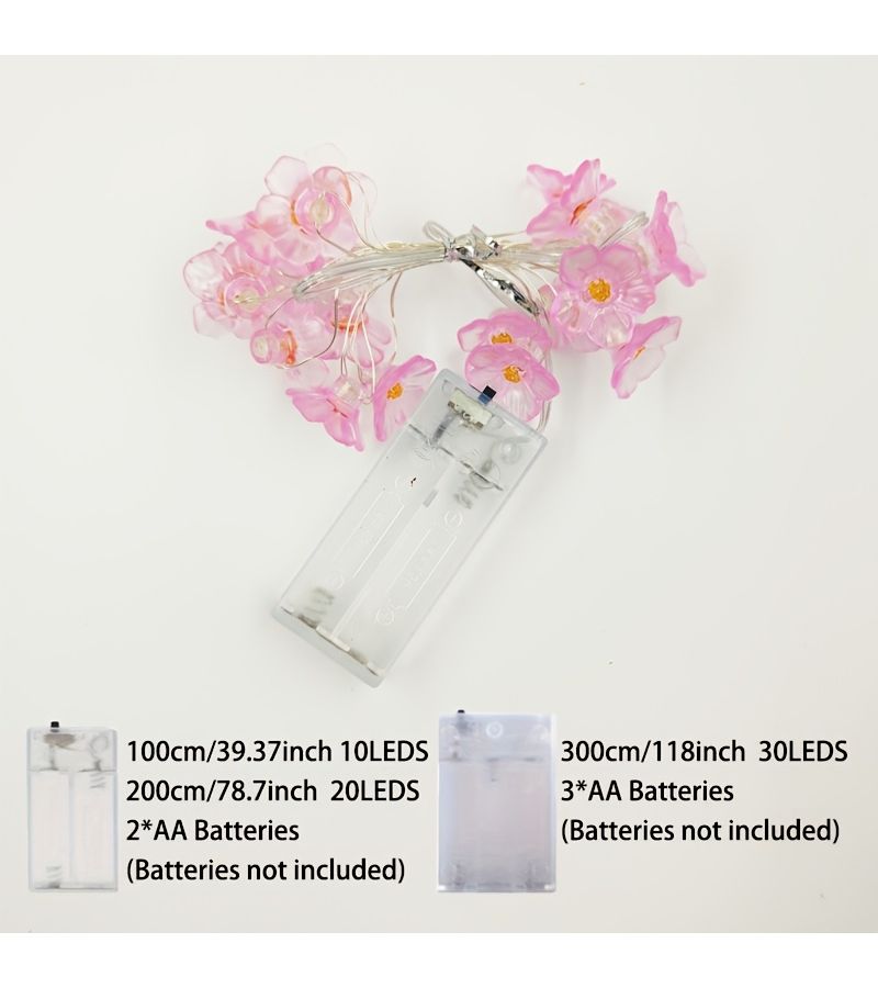 1pc 39.37inch Battery Powered Pink Cherry Blossom Fairy String Lights For Bedroom Indoor Decoration - Image 3