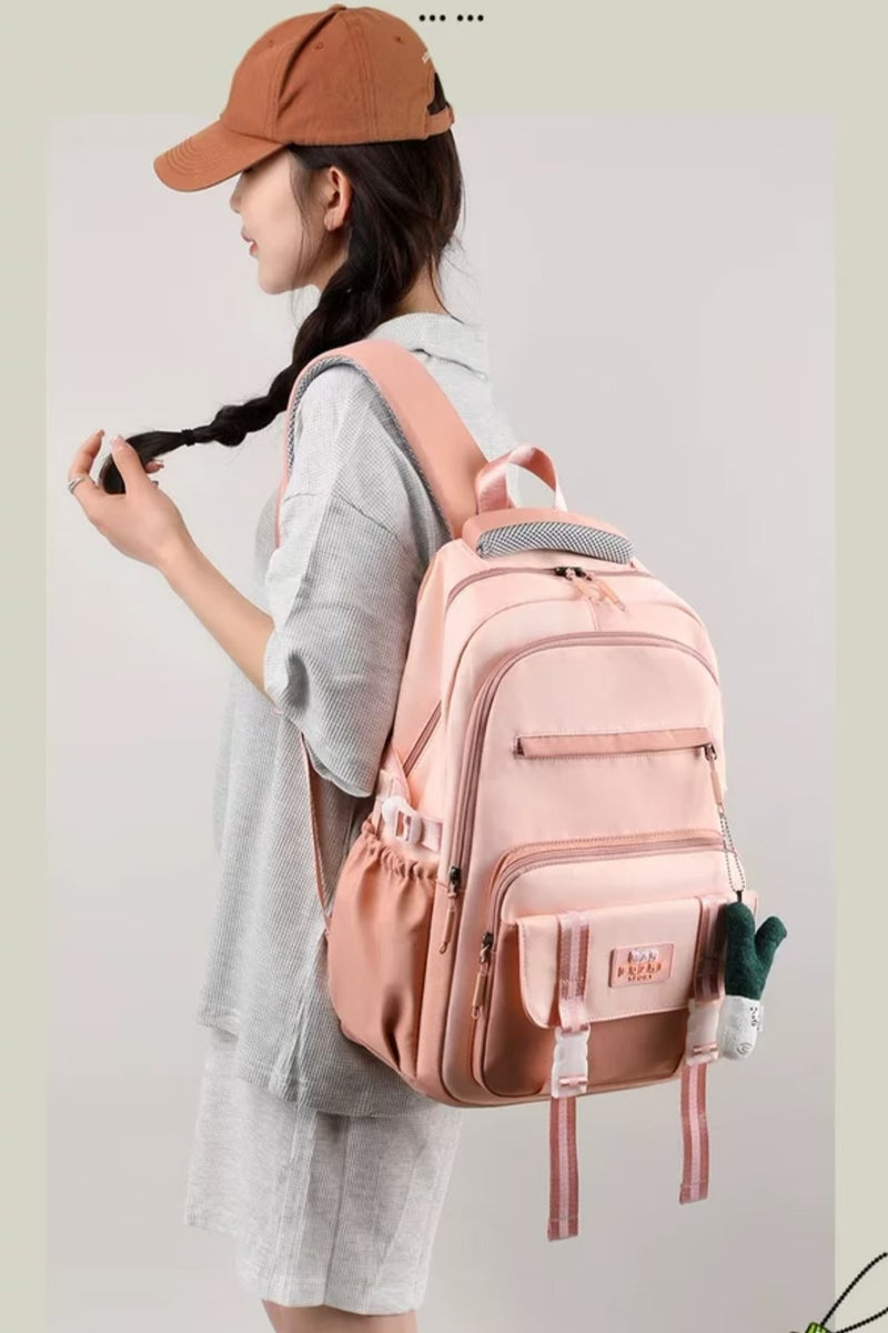 DLP New campus pink backpack, suitable for both men and women, waterproof backpack, student backpack, lightweight travel backpack, casual day bag, laptop backpack - Image 1