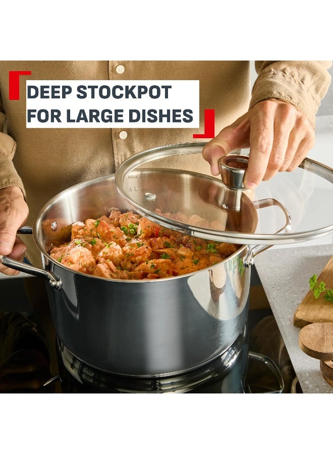 تيفال TEFAL Emotion+ XL Stockpot 26 cm + Lid | Premium Stainless Steel | 5 years Guarantee | Metal Utensil Resistant | Induction | 6-8 People | E3366355 stainless_steel 26cm - Image 3