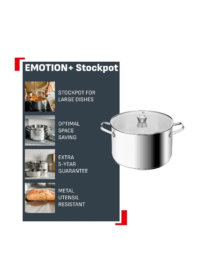 تيفال TEFAL Emotion+ XL Stockpot 26 cm + Lid | Premium Stainless Steel | 5 years Guarantee | Metal Utensil Resistant | Induction | 6-8 People | E3366355 stainless_steel 26cm - Image 2