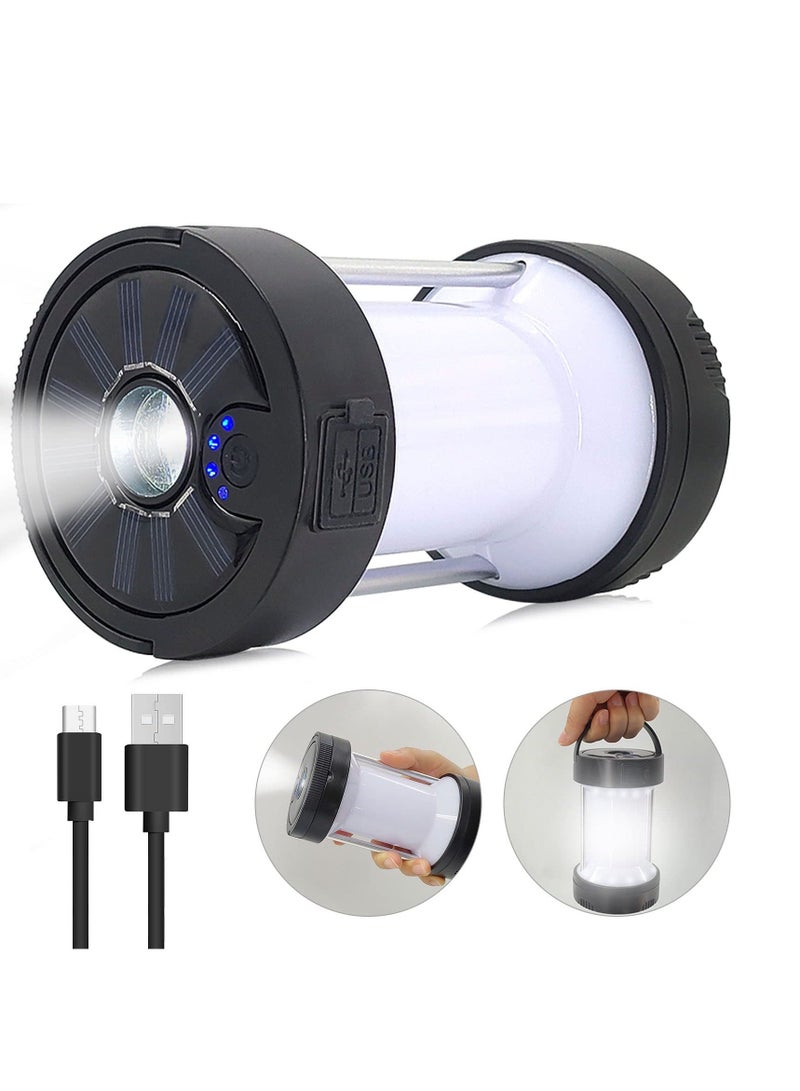 Solar LED Camping Lantern, IPX4 Waterproof Flashlight Emergency Light USB Rechargeable Tent Light Can Charge for Phone with Magnetic Base and Foldable Hook for Hurricane Power Outage Outdoor - Image 1