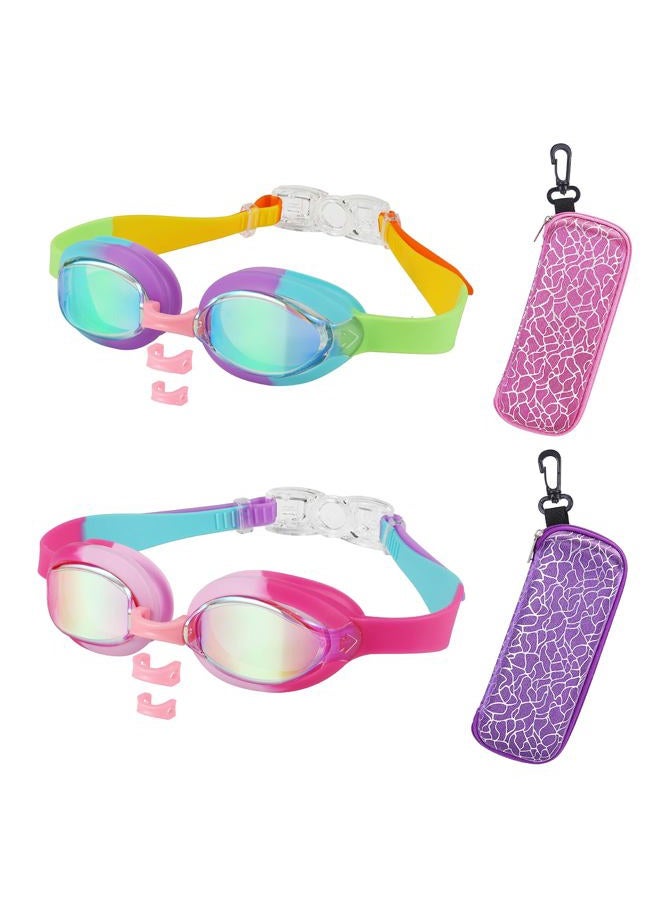RUIGAO Swim Goggles for kids 6-14 (2PK - Rainbow & Pink) - Image 1