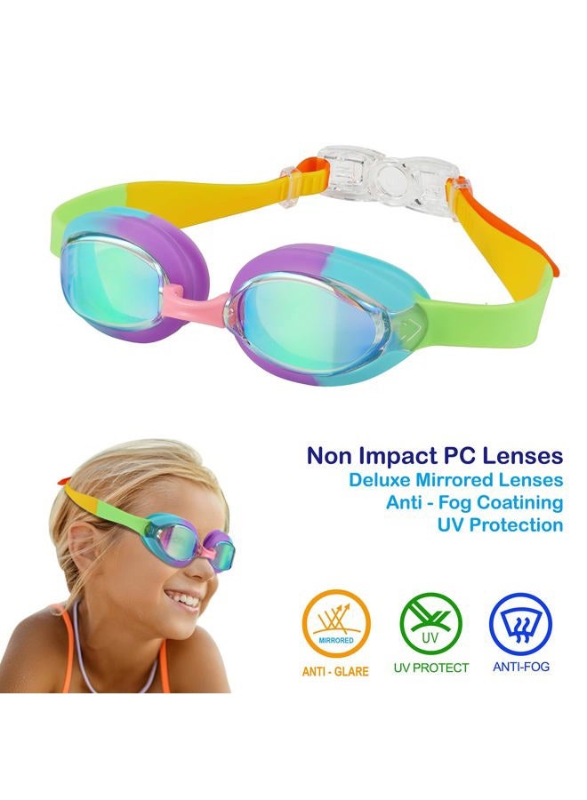 RUIGAO Swim Goggles for kids 6-14 (2PK - Rainbow & Pink) - Image 2
