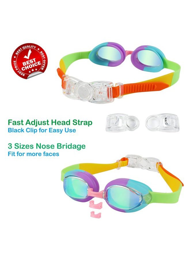 RUIGAO Swim Goggles for kids 6-14 (2PK - Rainbow & Pink) - Image 4