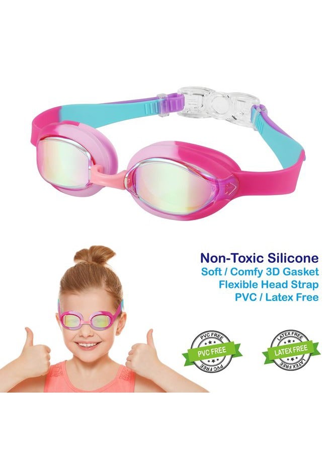 RUIGAO Swim Goggles for kids 6-14 (2PK - Rainbow & Pink) - Image 3