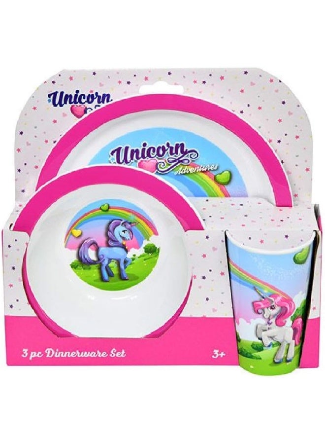 UPD Unicorn Rainbow Dinner Set Plate Cup Bowl in Open Box Pink 3 Piece Set