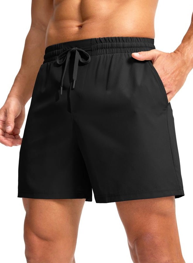 Soothfeel Men's Athletic Running Shorts with Zipper Pocket 5 Inch Quick Dry Exercise Tennis Shorts Gym Workout Shorts for Men(Black, Medium) - Image 1