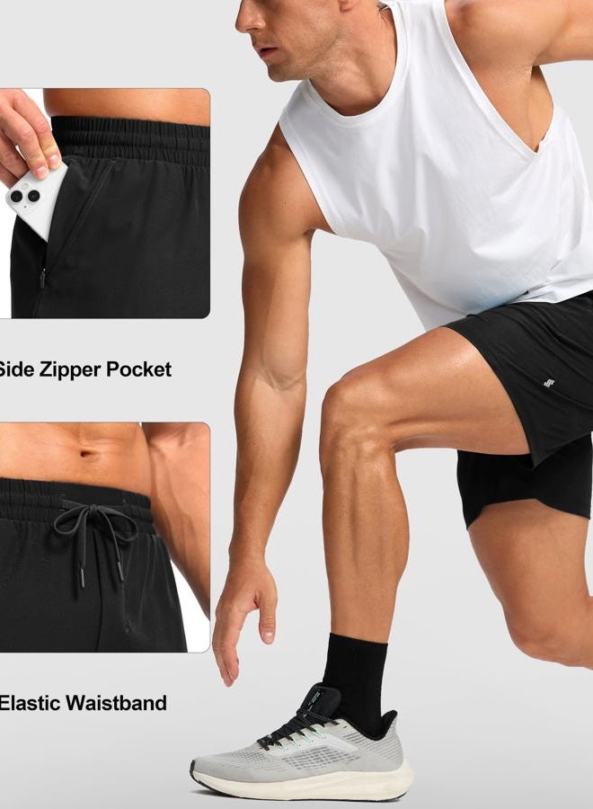 Soothfeel Men's Athletic Running Shorts with Zipper Pocket 5 Inch Quick Dry Exercise Tennis Shorts Gym Workout Shorts for Men(Black, Medium) - Image 5