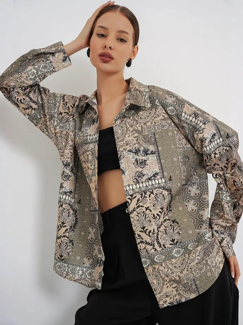 بيغ دارت BDART Oversized Paisley Print Button-Up Shirt