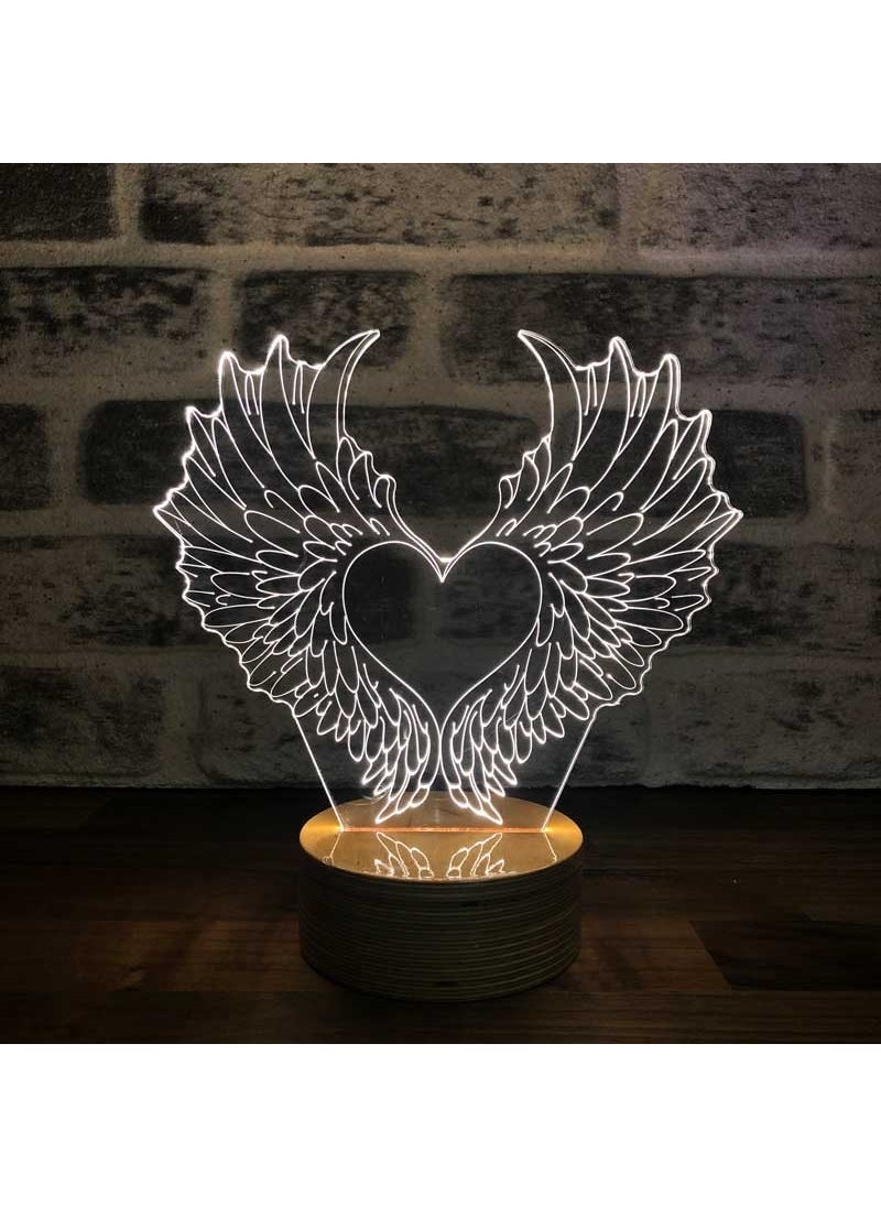 By-Lamp Heart Wings Figured Decorative Gift Led Table Lamp | 7 Light Colors | Wooden Base  - Image 1
