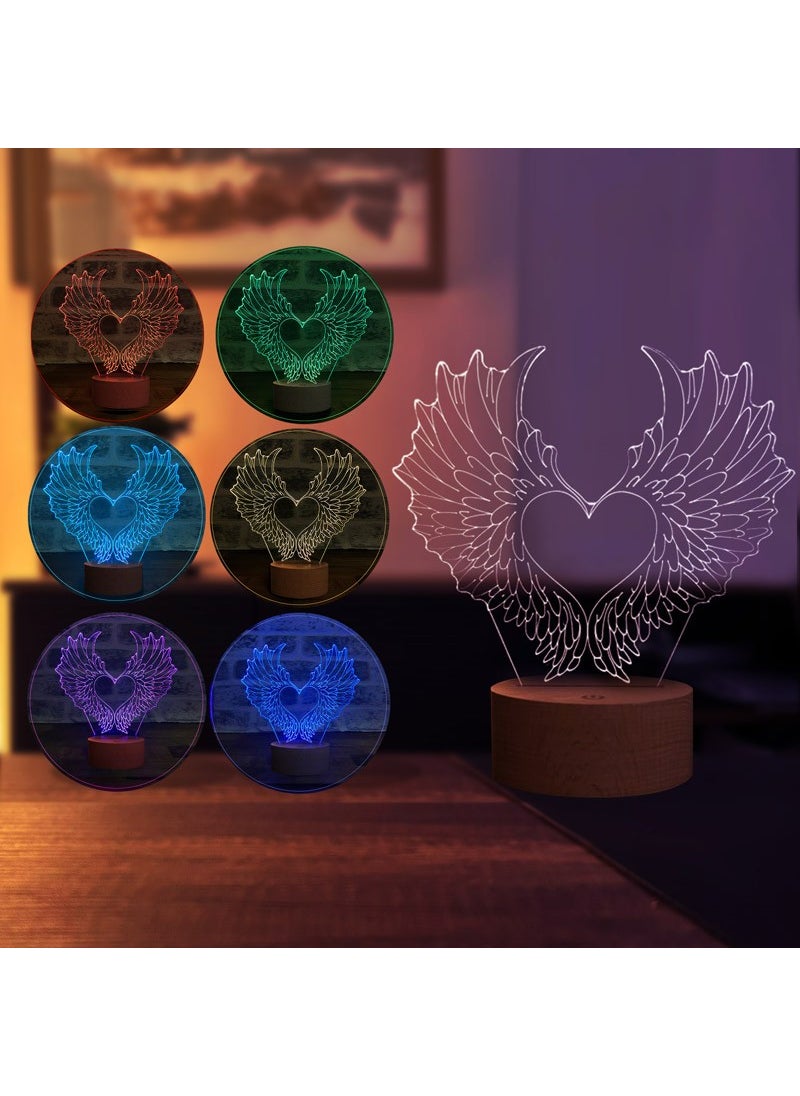 By-Lamp Heart Wings Figured Decorative Gift Led Table Lamp | 7 Light Colors | Wooden Base  - Image 3