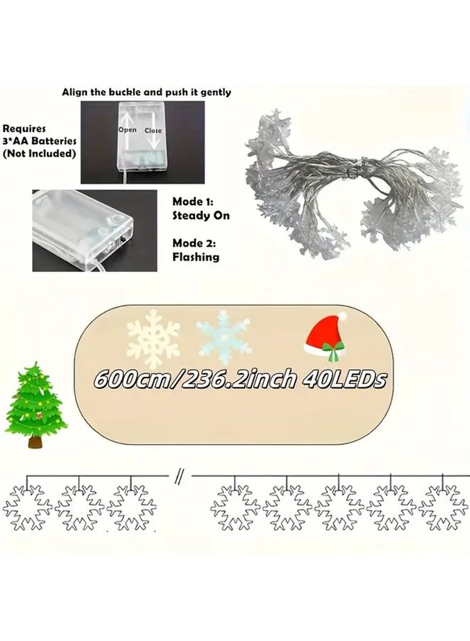236 22 Inch 40 LEDs Snowflake Fairy Lights White Light Battery Operated Indoor Decor - Image 3