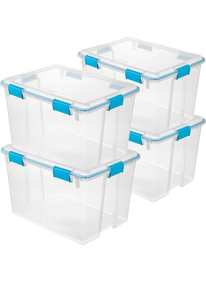 Sterilite STERILITE 19384304 80 Quart/76 Liter Box, Clear Lid and Base with Blue Aquarium Latches and Gasket, 4-Pack  - Image 1