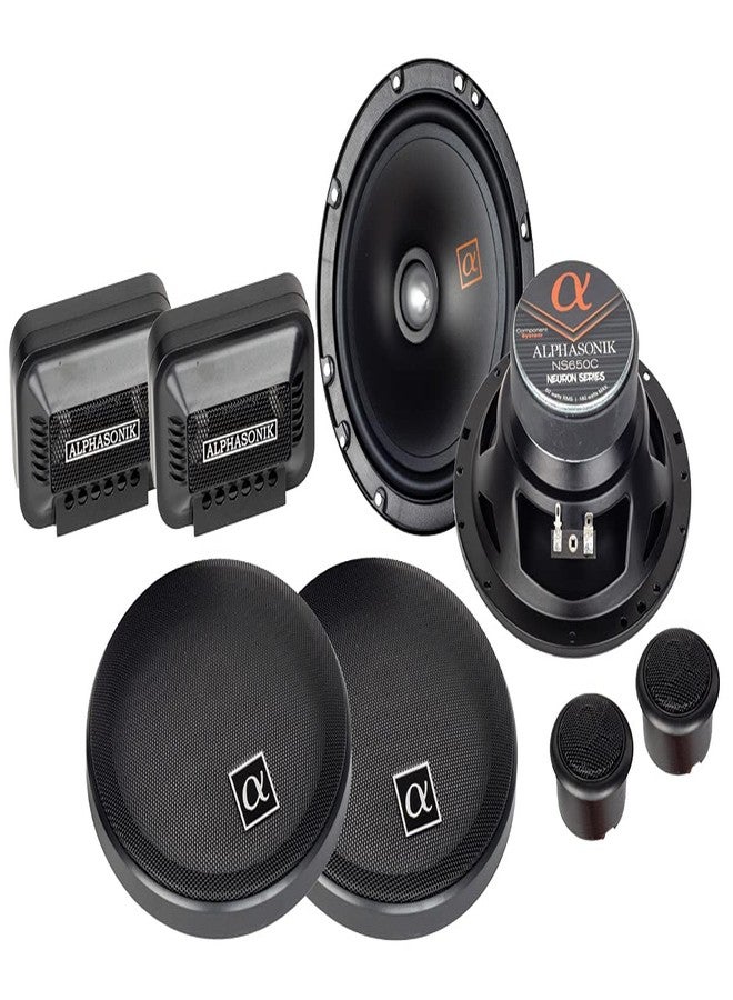 Alphasonik 1 Pair of NS650C Neuron Series 6.5" (360 Watts Max for The Pair) 180 Watts Max Per Component 2-Way Component Speaker Set with 1" Silk Dome Tweeter External Crossover Grilles Included - Image 1