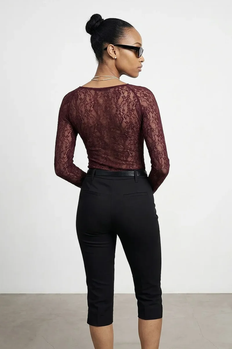 Dilvin Burgundy Red DILVIN Women’s Lace V-neck Long-sleeve Top for Women | Best Price UAE