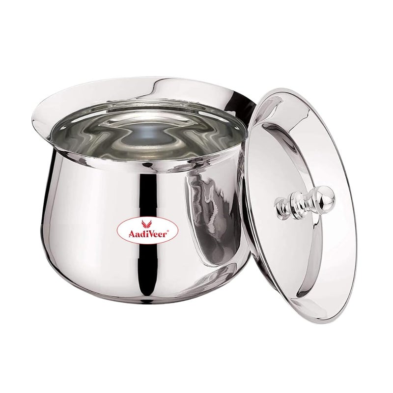 AadiVeer AadiVeer Stainless Steel High Polished Steel Handi | Milk Pot | Steel Pot | Dahi Handi | Biryani Handi with Lid & Knob, Set of 3 Pcs, Capacity - 400ml, 900ml, 1350ml, Silver  - Image 5