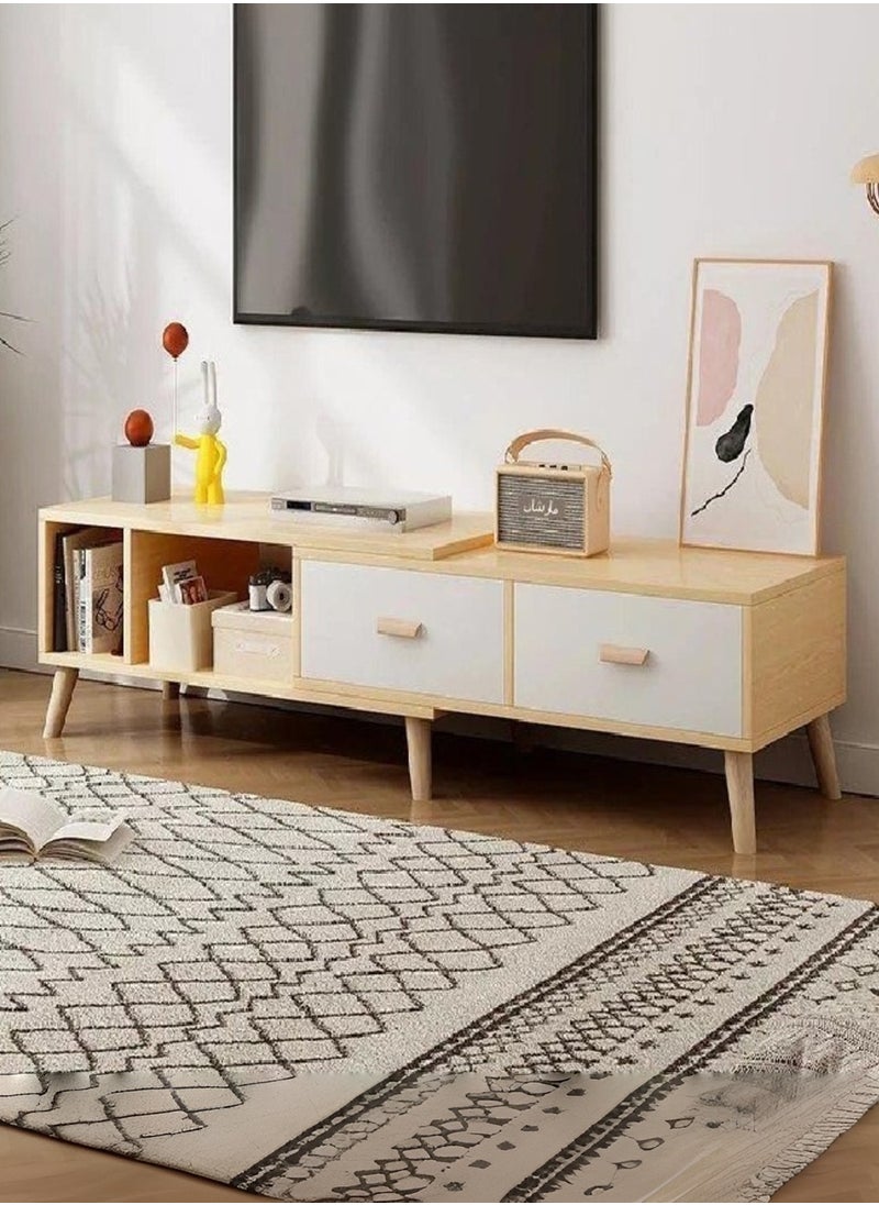 fashionhome - طاولة وحدة تحكم تلفزيون خشبية، خزانة حامل تلفزيون بطول قابل للتعديل مع أرجل خشبية صلبة - Image 1