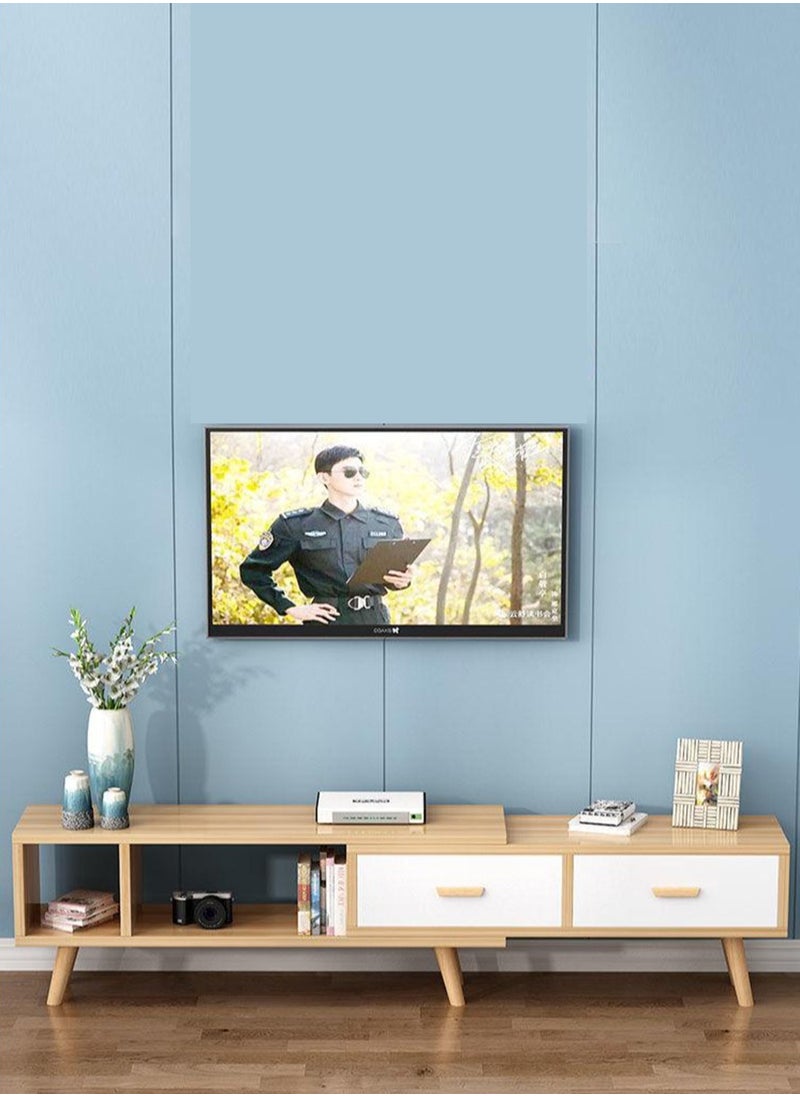 fashionhome - طاولة وحدة تحكم تلفزيون خشبية، خزانة حامل تلفزيون بطول قابل للتعديل مع أرجل خشبية صلبة - Image 1