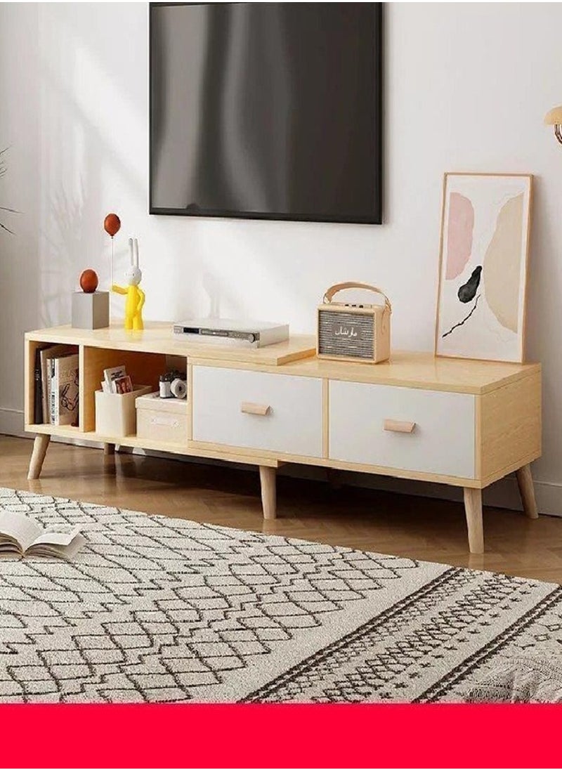 fashionhome - طاولة وحدة تحكم تلفزيون خشبية، خزانة حامل تلفزيون بطول قابل للتعديل مع أرجل خشبية صلبة - Image 1