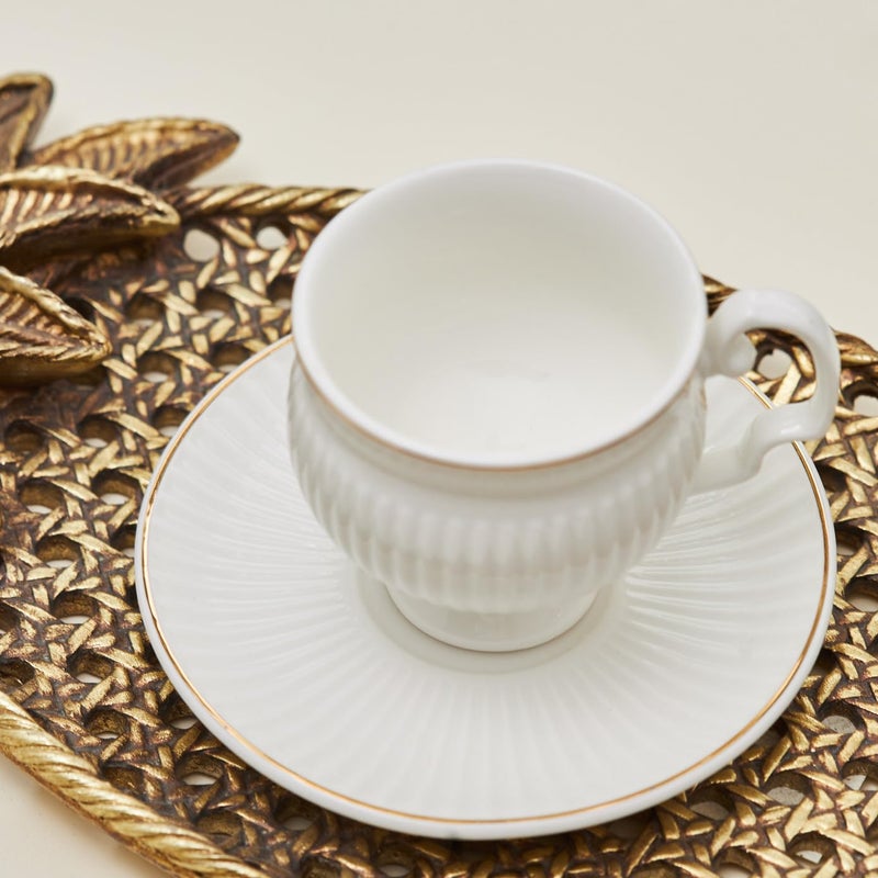 KARACA Malta 12-Piece Porcelain Espresso/Turkish Coffee Cup & Saucer Set 100 ml â€“ Elegant White & Gold Design - Image 5