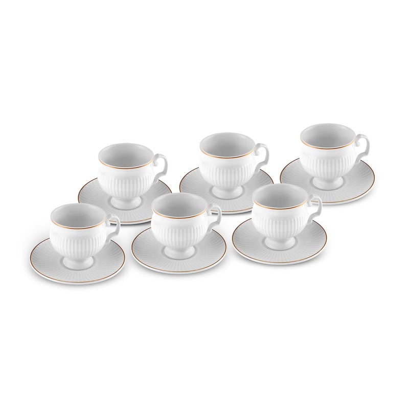 KARACA Malta 12-Piece Porcelain Espresso/Turkish Coffee Cup & Saucer Set 100 ml â€“ Elegant White & Gold Design - Image 1