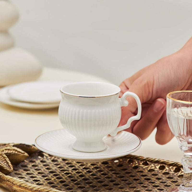 KARACA Malta 12-Piece Porcelain Espresso/Turkish Coffee Cup & Saucer Set 100 ml â€“ Elegant White & Gold Design - Image 4