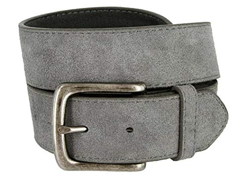 Belts.com Men's Belt Rounded Edge Heel Bar Buckle Casual Jean Suede Leather Belt 1 1/2" Wide (Gray, 34) - Image 1