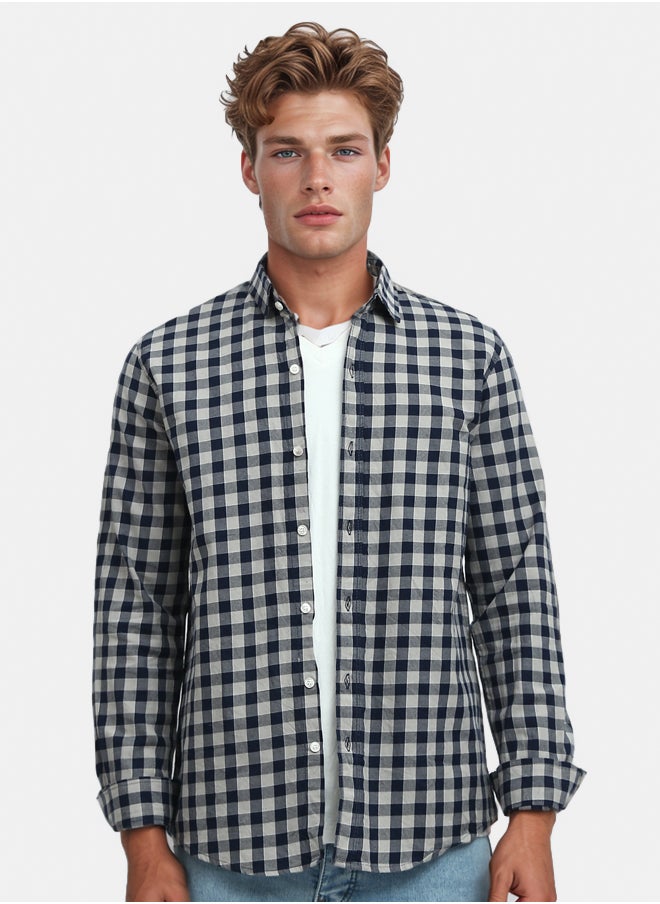 RAVIN Caro Navy Blue & Beige Buttoned Summer Shirt  - Image 1