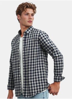 RAVIN Caro Navy Blue & Beige Buttoned Summer Shirt  - Image 2