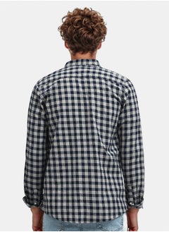 RAVIN Caro Navy Blue & Beige Buttoned Summer Shirt  - Image 3