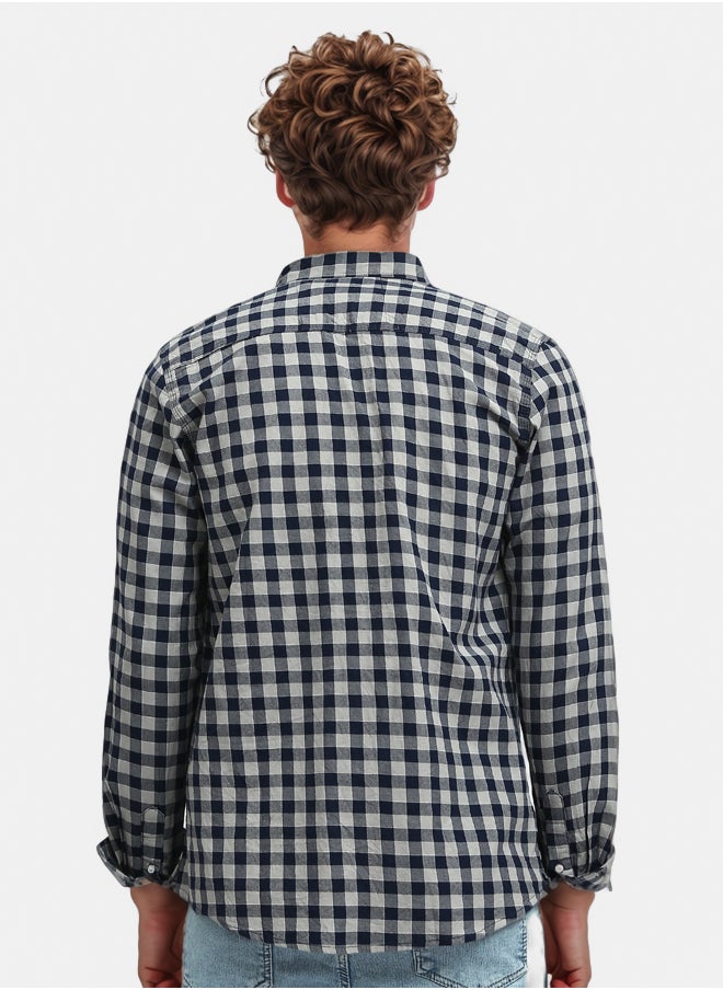 RAVIN Caro Navy Blue & Beige Buttoned Summer Shirt  - Image 3
