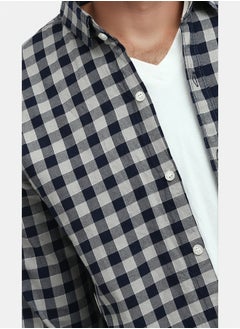 RAVIN Caro Navy Blue & Beige Buttoned Summer Shirt  - Image 4