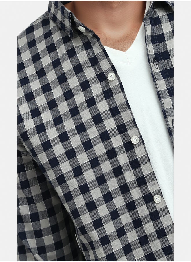 RAVIN Caro Navy Blue & Beige Buttoned Summer Shirt  - Image 4