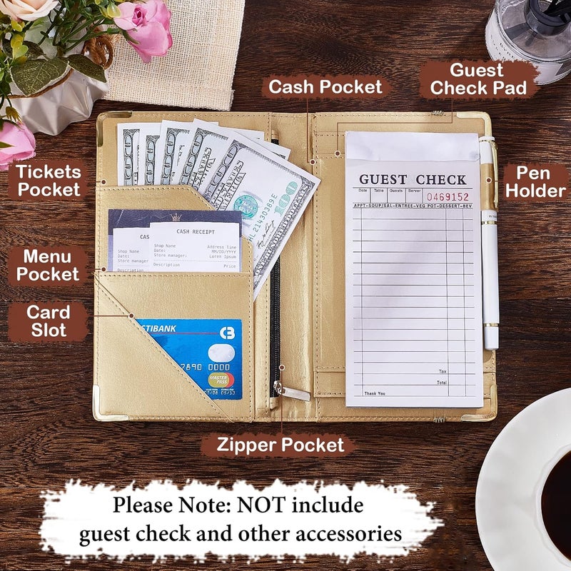 FIODAY Server Book, Alphabet Server Books for Waitress, Leather Waitress Book with Zipper Pocket Serving Book Server Manual Checkbook Fits Server Apron,A - Image 4