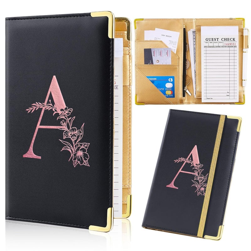 FIODAY Server Book, Alphabet Server Books for Waitress, Leather Waitress Book with Zipper Pocket Serving Book Server Manual Checkbook Fits Server Apron,A - Image 1