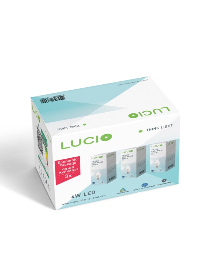 3-Piece 6500K 4W E14 LED Bulb Cool White 11.6 x 11.7 x 11.1 cm 3897225146005-3PCS
