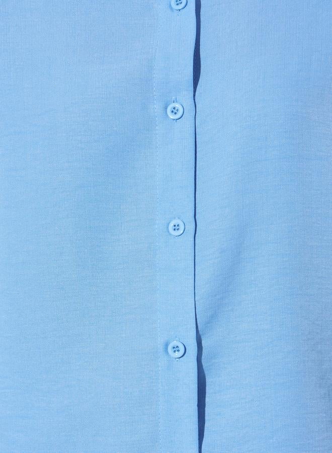 Styli Blue Solid 3/4 Sleeve Oversized Shirt - Image 3