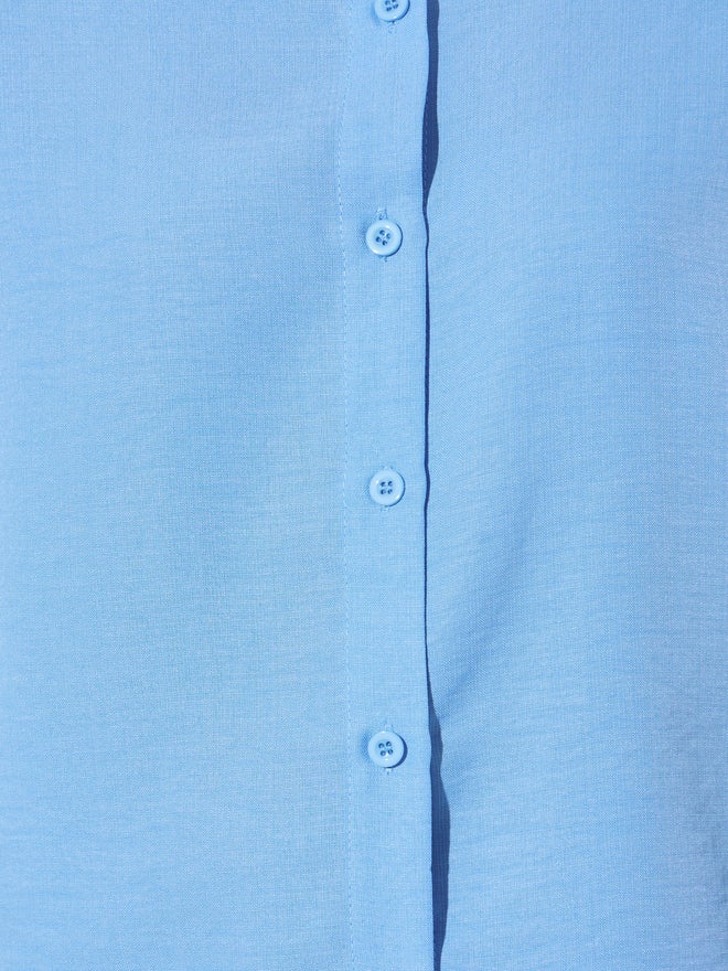 Styli Blue Solid 3/4 Sleeve Oversized Shirt - Image 4