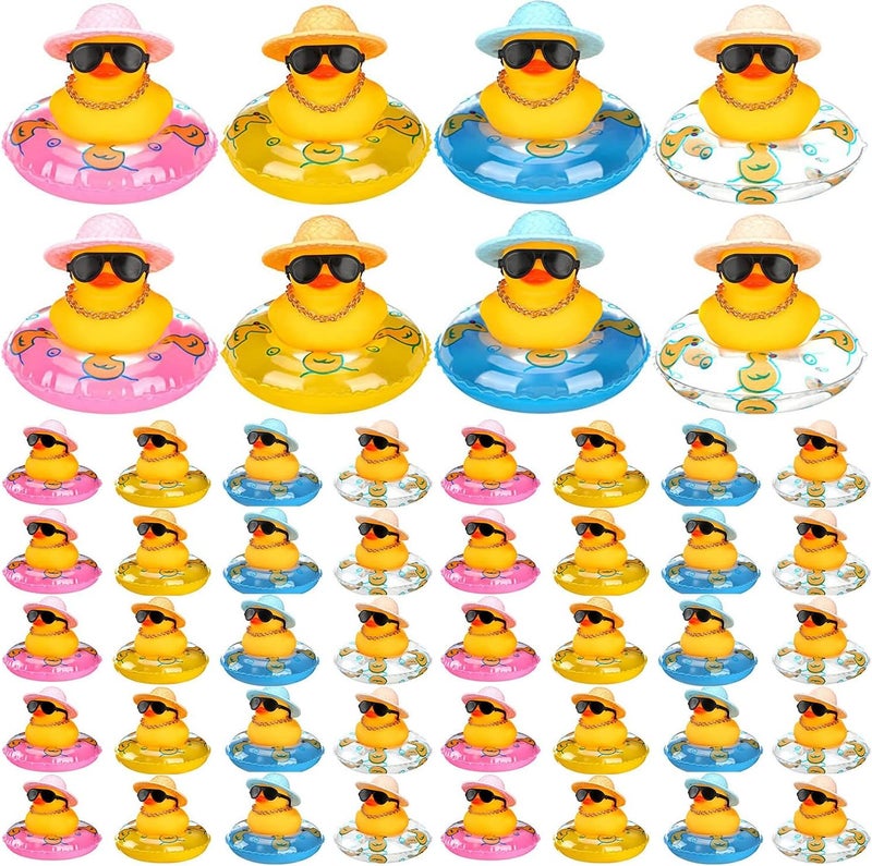 Jerify 48 Pieces Summer Rubber Ducks Hawaiian Rubber Duck 2 Inch Beach Rubber Duck Funny Bathtub Toys with Beach Bag for Birthday Beach Theme Party Favor Shower Swimming Pool Games Gift Supplies Pool - Image 1