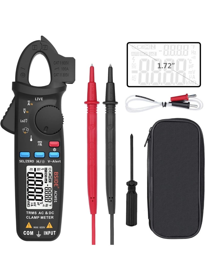 BSIDE ACM91 Clamp Multimeter Digital AC DC Current Clamp Meter True RMS Auto Range 6000 Counts 100 amp Mini Meter With Temperature Capacitance NCV Measure LoZ Volts - Image 1