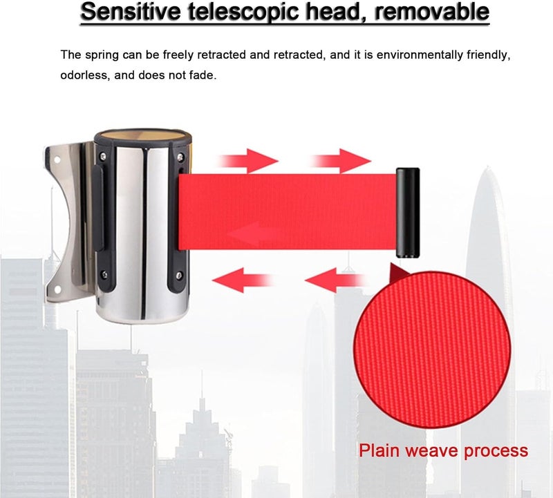 Retractable Queue Barrier Belt, Wall Mounted Crowd Control Ribbon-Retractable Security Belt for Retail Stores, Airports, Banks, School(B,5M/16.4FT) - Image 3