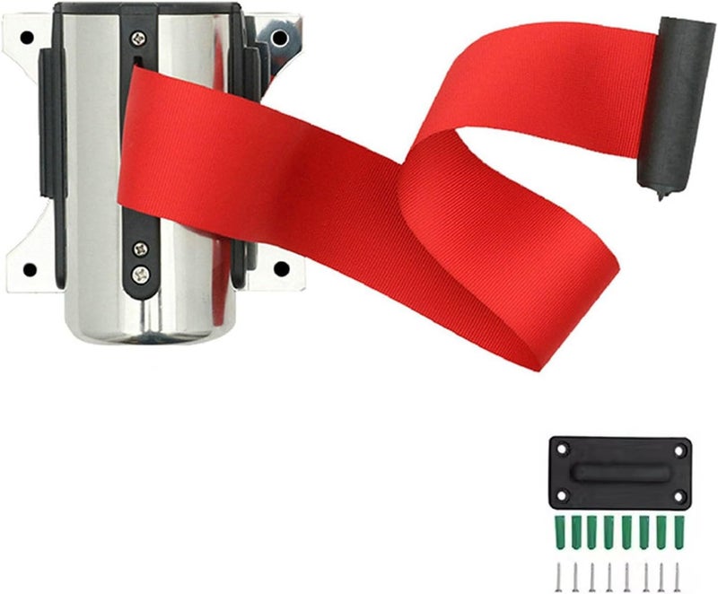 Retractable Queue Barrier Belt, Wall Mounted Crowd Control Ribbon-Retractable Security Belt for Retail Stores, Airports, Banks, School(B,5M/16.4FT) - Image 1