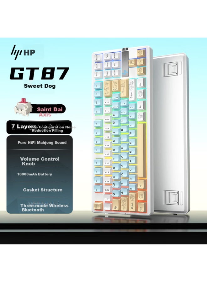 Hp Gt87 Mechanical Keyboard Wireless Wired Bluetooth Three Modes Gasket Customized Silencing Filling Side Engraving Gaming Keyboard Office Computer Illuminated High Value Sweet Dog - Image 1