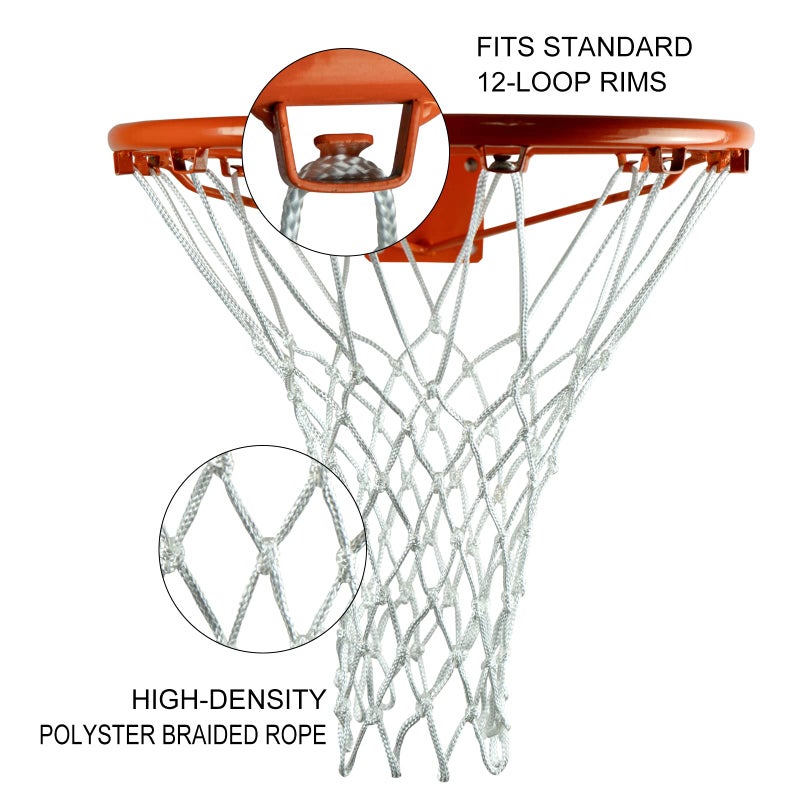 Sanung 2PCS White Basketball Net Replacement 12 Loops 21 inch Professional Anti-Whip with Storage Pouch for Competition Standard Indoor Outdoor All-Weather Thick Mesh Nets - Image 4