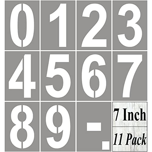REOLAN 7 Inch Large Number Stencils for Painting - 11 Pack Number Stencil Templates for Curb Address, Cakes, Cookies, Mailboxes and Crafts, Reusable House Numbers Stencils for Wood Signs & Cement Wall Art - Image 1