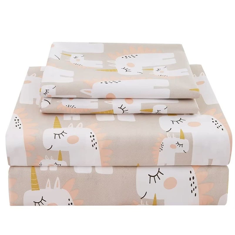 JSD Pink Unicorn Kids Sheet Set Full Size 4 Piece Girls Printed Microfiber Bed Sheets Deep Pocket