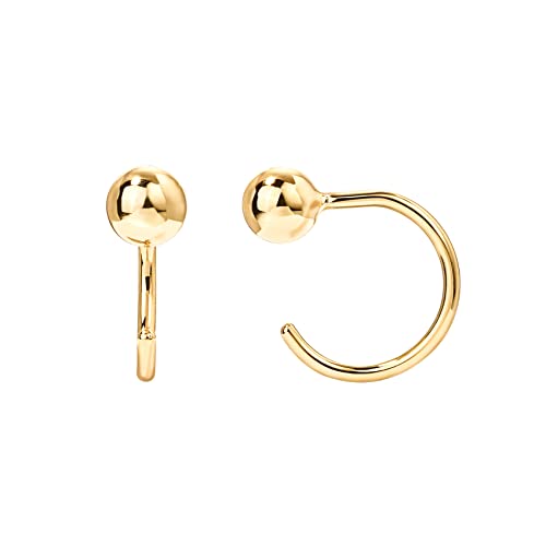 PAVOI 14K Gold Plated 925 Sterling Silver Huggie Half Hoop Earrings | Hypoallergenic Minimalist Tiny Cartilage Earring (Ball, Yellow Gold) - Image 1