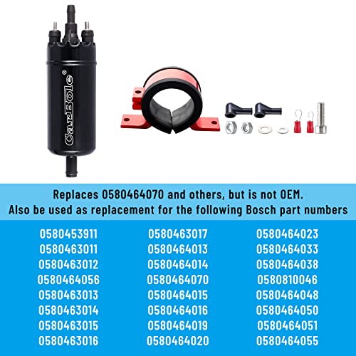 CarBole External In Line Fuel Pump: 116 PSI High Pressure Unversal 12V Electric Pump Injection Systems Replacement for 0580464070 With Mounting Bracket Clamp (Black) - Image 5
