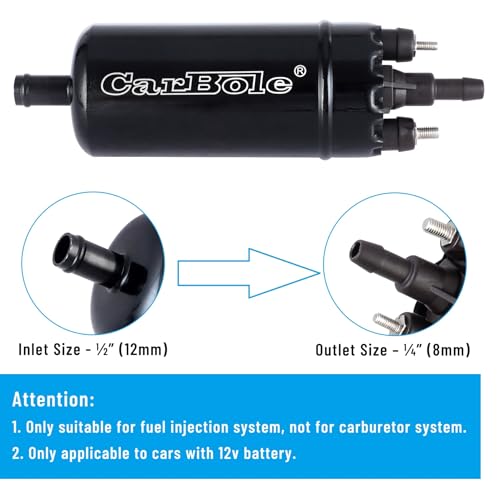 CarBole External In Line Fuel Pump: 116 PSI High Pressure Unversal 12V Electric Pump Injection Systems Replacement for 0580464070 With Mounting Bracket Clamp (Black) - Image 2